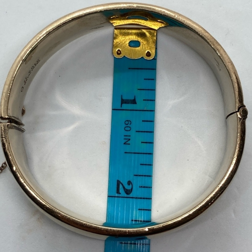 Vtg 9ct 9k Gold Floral Etched Bangle 9 Karat Gold w Metal Core 7” / 2.2”D - Picture 6 of 8